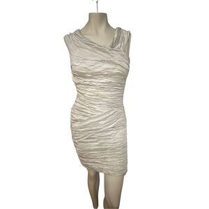 Nicole Miller Women's Ruched Surplice Bodycon Mini Dress Light Silver Size 10